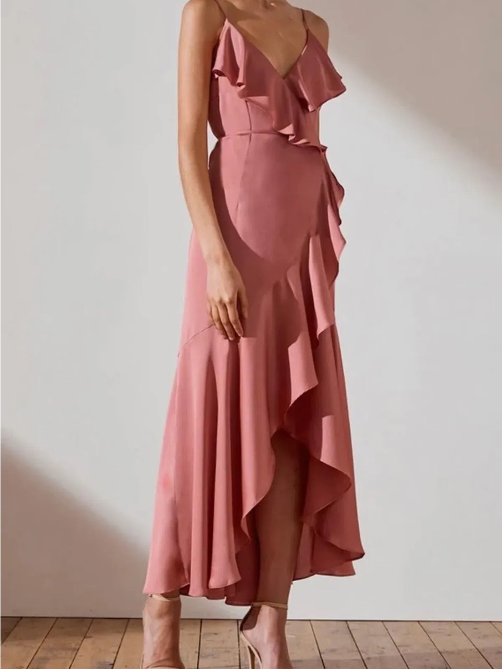Express Blush Pink Ruffle Maxi Dress